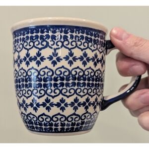 Polish Pottery Handmade Boleslawiec Blue White Mug